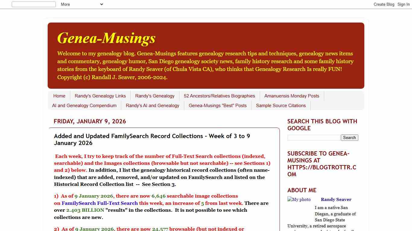 Genea-Musings: Added and Updated FamilySearch Record Collections - Week of 3 to 9 January 2026