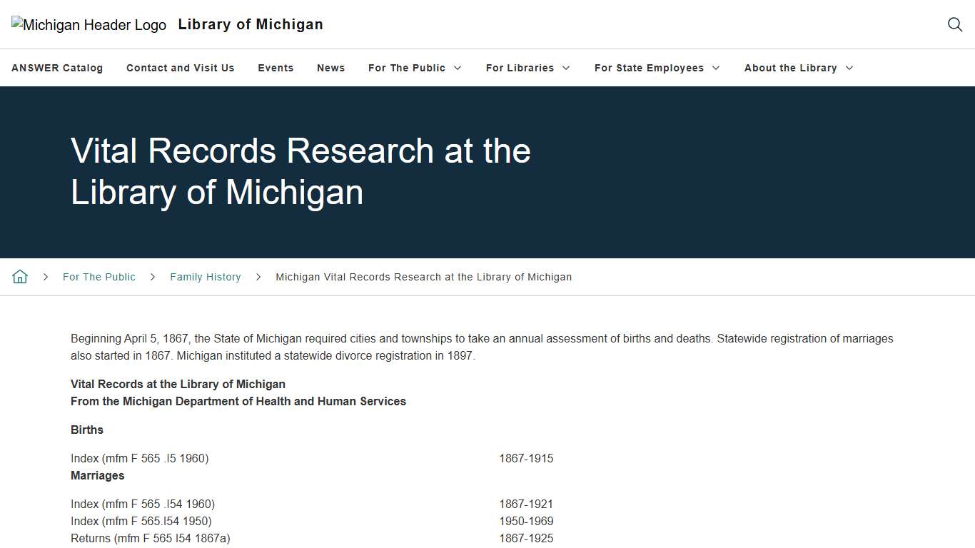 Vital Records Research at the Library of Michigan